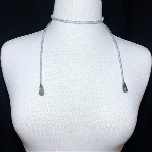 Light Grey Glass Stone Beaded Wrap Tie Necklace - Picture 4 of 7